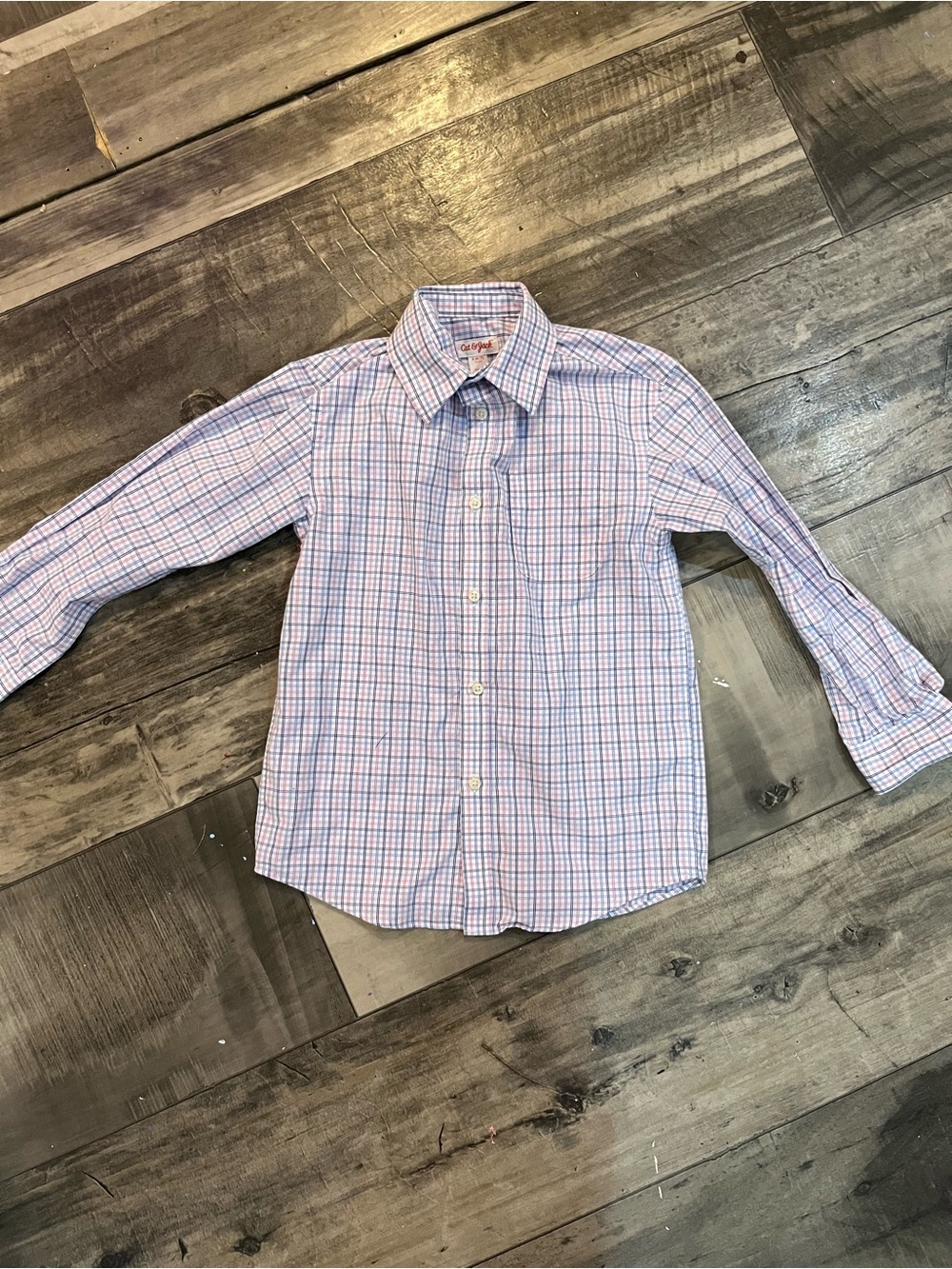Cat & Jack Boys Plaid Button Down Dress Shirt Youth Small 6/7 Long Sleeve
